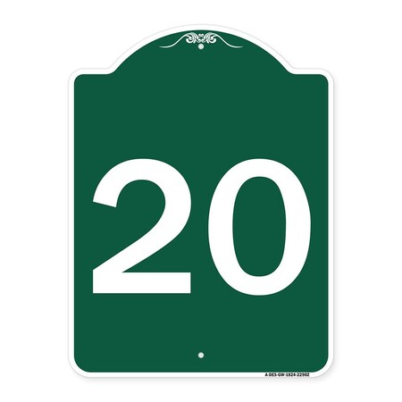 Signmission Designer Series Sign-Sign W/ Number 20, Green & White Aluminum Sign, 18" x 24", GW-1824-22902 A-DES-GW-1824-22902